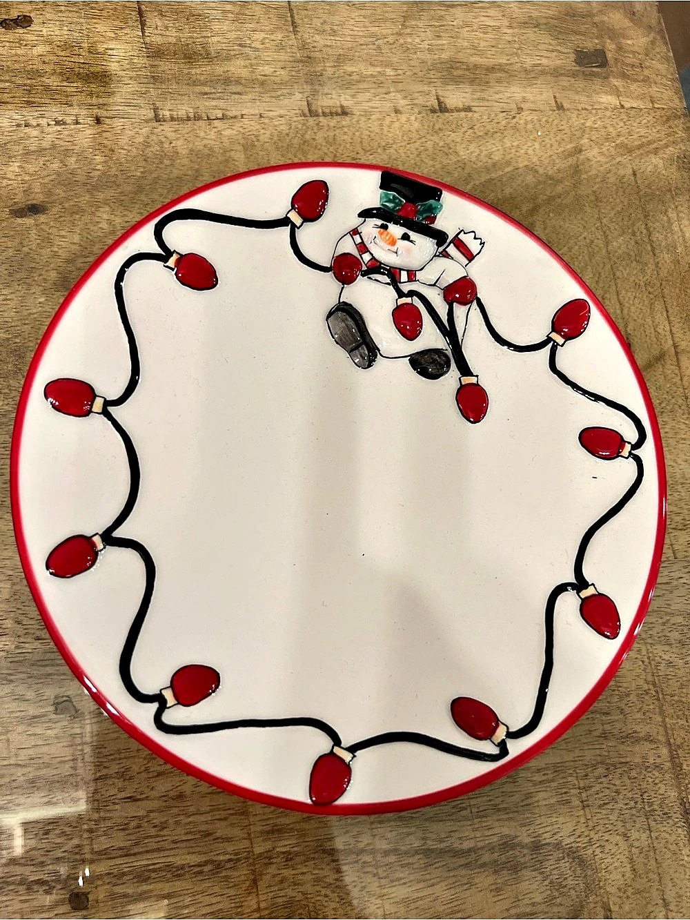 Fitz and Floyd Cheers Snowman with Christmas Lights Plate